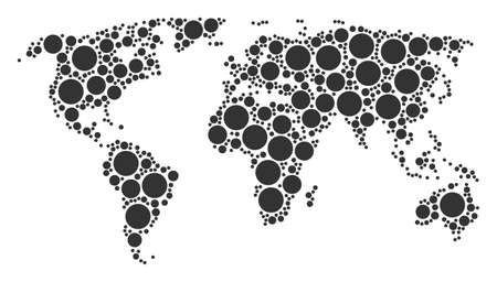 Worldwide map pattern designed of circle design elements. Vector circle elements are combined into geometric international pattern.のイラスト素材