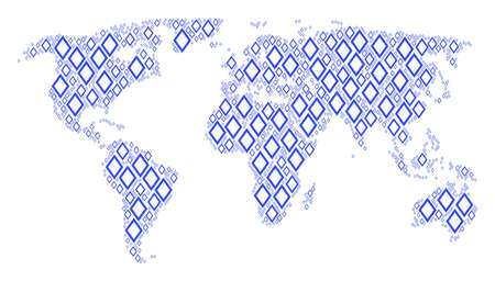 World map concept made of contour rhombus design elements. Vector contour rhombus design elements are organized into mosaic worldwide composition.のイラスト素材