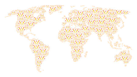 Earth atlas pattern created of fireworks explosion pictograms. Vector fireworks explosion pictograms are combined into mosaic worldwide map.のイラスト素材