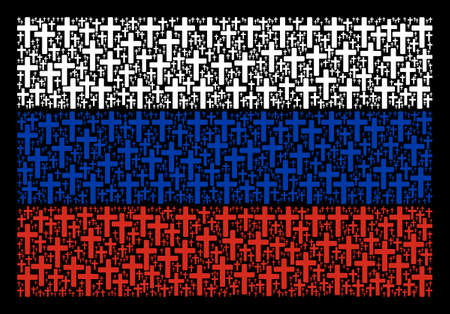 Russia Flag pattern organized of religious cross elements. Raster religious cross items are combined into mosaic Russian flag collage.の写真素材