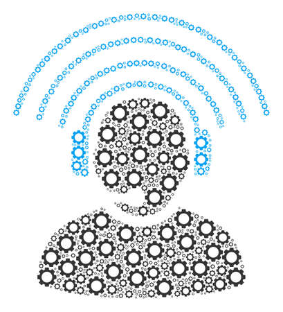 Operator Radio Signal mosaic of gearwheels. Vector gear wheel symbols are composed into operator radio signal figure.のイラスト素材