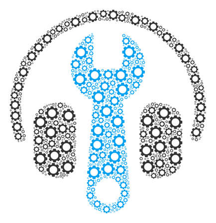 Headphones Tuning Wrench mosaic of gear elements. Vector cog items are combined into headphones tuning wrench mosaic.のイラスト素材