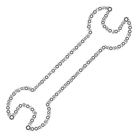 Contour Wrench collage of cog wheels. Vector gearwheel components are grouped into contour wrench shape.のイラスト素材