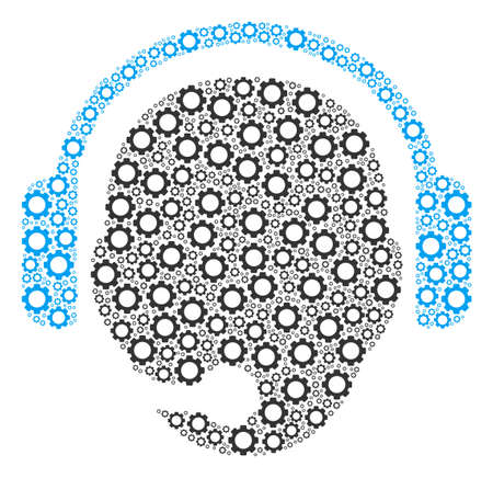 Operator Head collage of gear elements. Vector cog objects are united into operator head mosaic.のイラスト素材