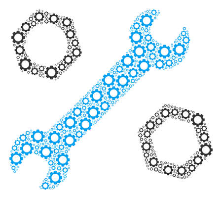 Wrench And Nuts collage of gear components. Vector gear wheel parts are composed into wrench and nuts pattern.のイラスト素材
