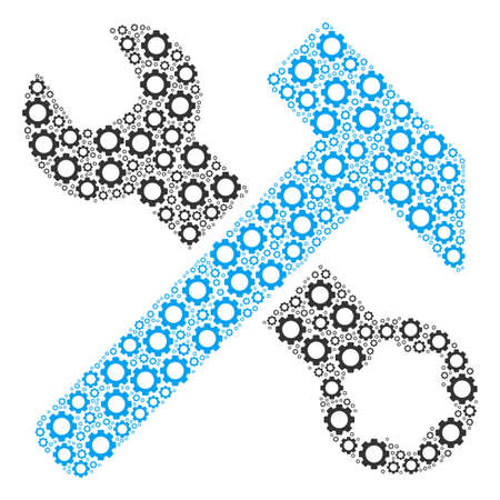 Hammer And Wrench collage of gear elements. Vector cogwheel objects are organized into hammer and wrench shape.のイラスト素材