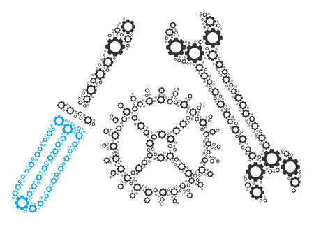 Tuning Service collage of gear elements. Vector gear items are united into tuning service composition.のイラスト素材