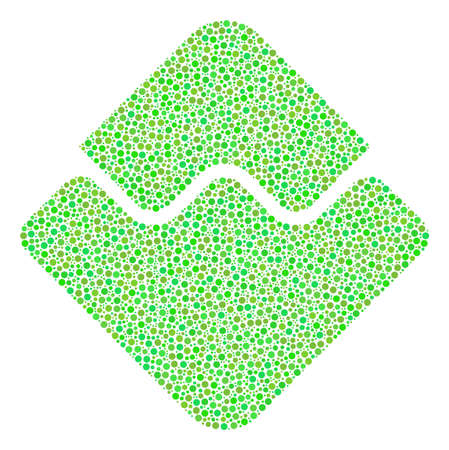 Waves Currency collage of round dots in various sizes and ecological green color hues. Small circles are composed into waves currency vector mosaic. Eco vector design concept.のイラスト素材