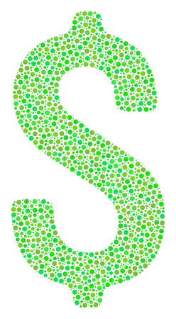 Dollar mosaic of round dots in variable sizes and ecological green color hues. Round dots are grouped into dollar vector illustration. Eco vector illustration.のイラスト素材