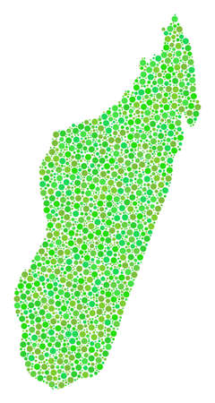 Madagascar Island Map composition of circle dots in variable sizes and green shades. Round dots are composed into madagascar island map vector mosaic.のイラスト素材