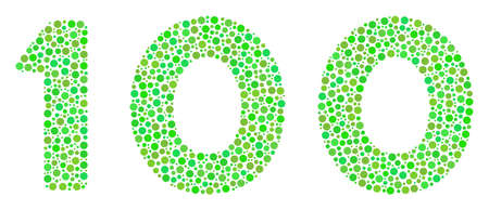 100 Text collage of round dots in variable sizes and eco green color tints. Circle elements are united into 100 text vector collage. Ecology vector illustration.のイラスト素材