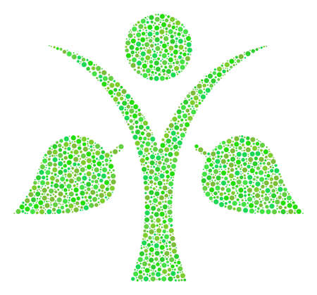 Ecology Man mosaic of dots in variable sizes and ecological green color tones. Round dots are combined into ecology man vector composition. Ecology vector illustration.のイラスト素材