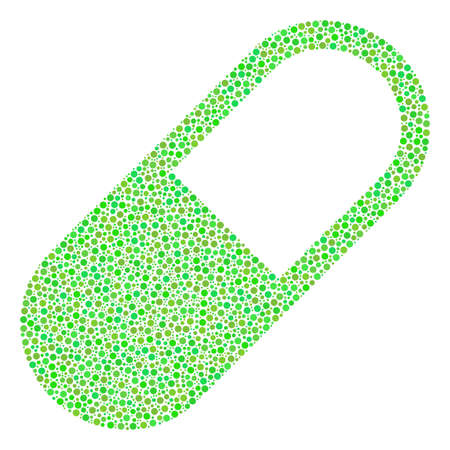 Medication Granule mosaic of small circles in various sizes and fresh green color tones. Dots are organized into medication granule vector mosaic. Ecological vector illustration.のイラスト素材