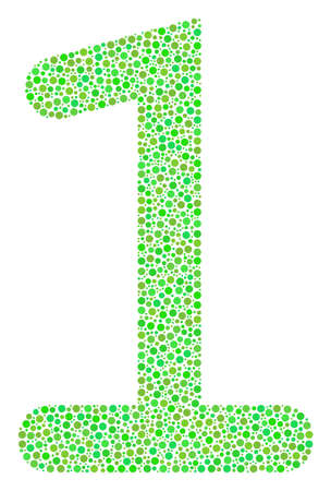 One Digit composition of dots in various sizes and fresh green color tinges. Circle dots are organized into one digit vector composition. Organic vector design concept.のイラスト素材