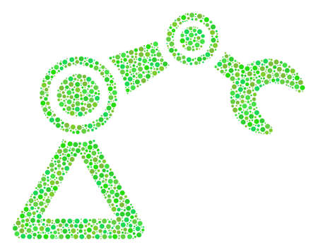Robotics Manipulator mosaic of dots in variable sizes and fresh green color tones. Circle dots are united into robotics manipulator vector mosaic. Organic vector illustration.のイラスト素材