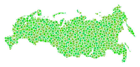 Russia Map mosaic of round dots in various sizes and green color tinges. Round dots are grouped into russia map vector composition. Eco vector design concept.のイラスト素材