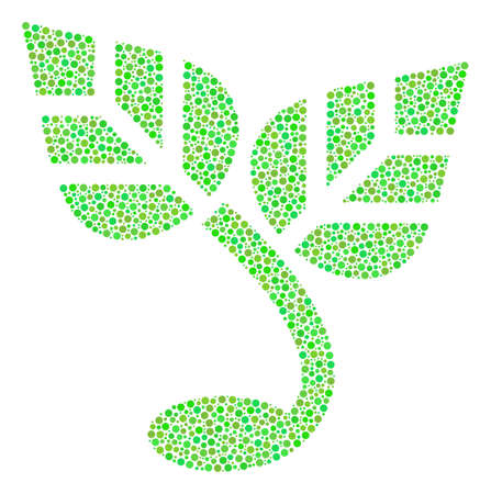 Sprout composition of circle dots in various sizes and fresh green color hues. Round dots are united into sprout vector composition. Ecology vector design concept.のイラスト素材