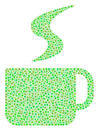 Hot Coffee Cup collage of round dots in variable sizes and eco green color tones. Circle elements are organized into hot coffee cup vector collage. Eco vector illustration.のイラスト素材