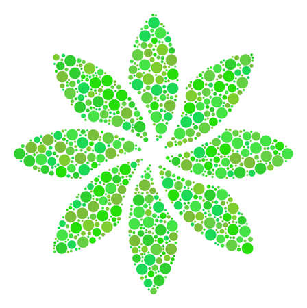 Abstract Flower composition of filled circles in various sizes and green color tints. Vector round dots are united into abstract flower illustration. Organic vector illustration.のイラスト素材