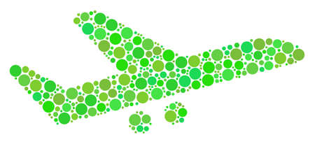 Aiplane composition of filled circles in various sizes and ecological green color tints. Vector round dots are organized into aiplane composition. Ecological design concept.のイラスト素材