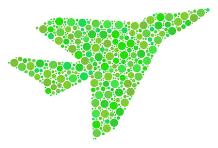 Airplane Intercepter composition of circle elements in different sizes and green color tints. Vector circle elements are grouped into airplane intercepter composition. Ecology design concept.のイラスト素材