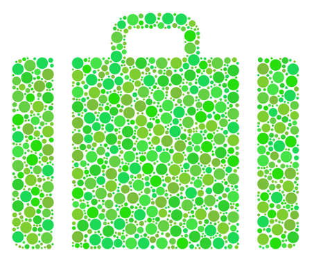 Baggage mosaic of circle elements in various sizes and fresh green shades. Vector round dots are united into baggage mosaic. Fresh vector illustration.のイラスト素材