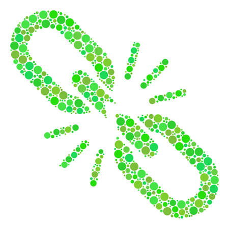 Break Chain Link mosaic of circle elements in variable sizes and ecological green shades. Vector dots are grouped into break chain link composition. Organic design concept.のイラスト素材