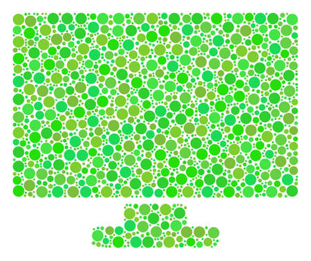 Computer Display collage of circle elements in various sizes and fresh green color tones. Vector circle elements are combined into computer display collage. Eco design concept.のイラスト素材