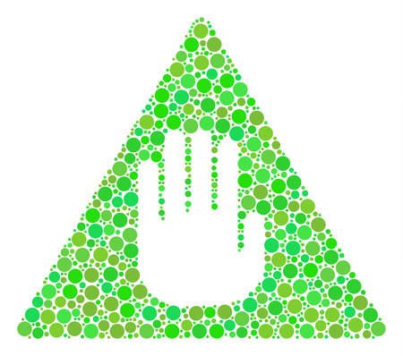 Caution composition of circle elements in various sizes and eco green color tones. Vector circle elements are composed into caution composition. Organic vector illustration.のイラスト素材