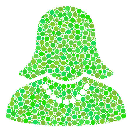 Female collage of dots in different sizes and eco green color tints. Vector round dots are combined into female collage. Fresh vector illustration.のイラスト素材