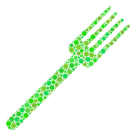 Fork composition of dots in various sizes and fresh green color tints. Vector filled circles are combined into fork mosaic. Ecology vector illustration.のイラスト素材