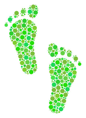 Human Steps mosaic of circle elements in various sizes and eco green shades. Vector circle elements are combined into human steps illustration. Fresh design concept.のイラスト素材