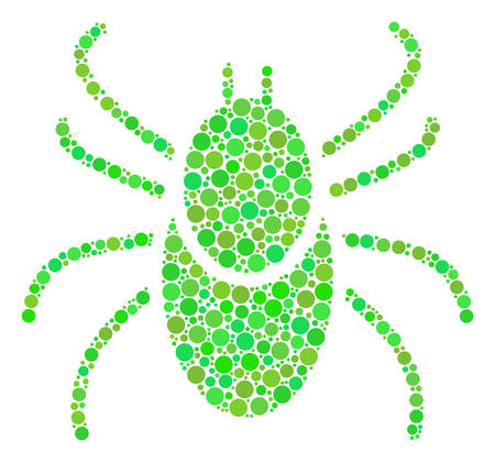 Mite Tick collage of circle elements in various sizes and ecological green color tints. Vector round elements are united into mite tick illustration. Ecological design concept.のイラスト素材