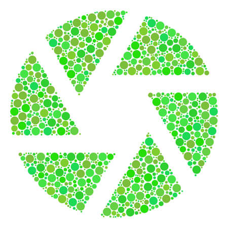 Shutter collage of filled circles in different sizes and ecological green color hues. Vector circle elements are organized into shutter collage. Freshness design concept.のイラスト素材