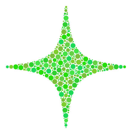 Space Star collage of circle elements in different sizes and green color tones. Vector circle elements are grouped into space star mosaic. Fresh vector illustration.のイラスト素材