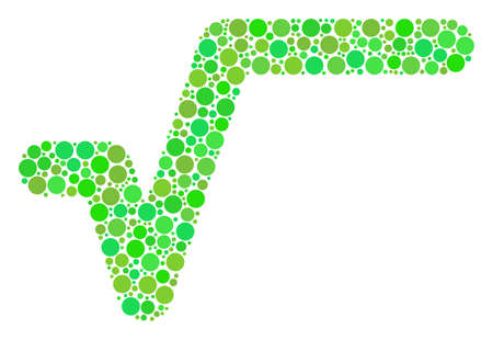 Sqrt composition of filled circles in variable sizes and green color tones. Vector dots are composed into sqrt mosaic. Ecological design concept.のイラスト素材