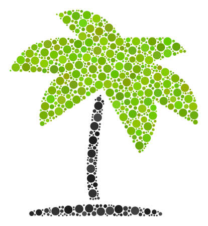 Island Tropic Palm collage of dots in variable sizes and color tinges. Circle dots are grouped into island tropic palm vector composition. Vector illustration.のイラスト素材