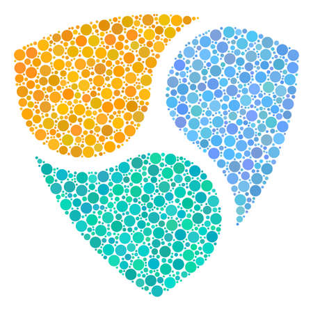Nem mosaic of round dots in variable sizes and color tinges. Circle dots are composed into nem vector collage. Vector design concept.のイラスト素材