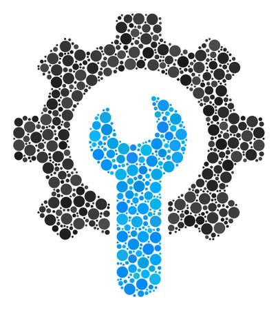 Service Tools collage of dots in variable sizes and color tones. Dots are composed into service tools vector mosaic. Vector design concept.のイラスト素材