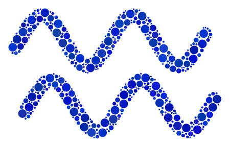 Sinusoid Waves mosaic of filled circles in various sizes and color hues. Circle dots are grouped into sinusoid waves vector composition. Vector design concept.のイラスト素材
