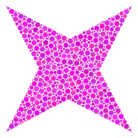 Sparkle Star collage of round dots in various sizes and color tints. Dots are combined into sparkle star vector composition. Vector design concept.のイラスト素材