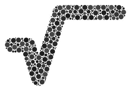 Sqrt collage of circle dots in various sizes and color tinges. Dots are composed into sqrt vector mosaic. Vector illustration.のイラスト素材