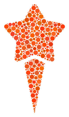 Starting Star mosaic of circle dots in different sizes and color shades. Filled circles are composed into starting star vector composition. Vector design concept.のイラスト素材