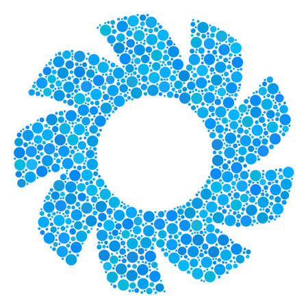 Turbine collage of dots in different sizes and color tinges. Round dots are organized into turbine vector composition. Vector design concept.のイラスト素材