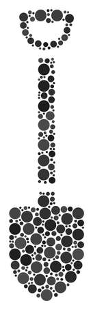 Shovel collage of dots in various sizes and color tinges. Dots are grouped into shovel vector illustration. Vector design concept.のイラスト素材