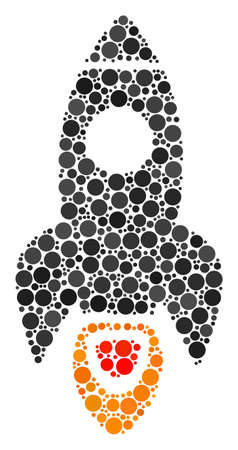Space Rocket composition of round dots in variable sizes and color tones. Dots are organized into space rocket vector composition. Vector design concept.のイラスト素材
