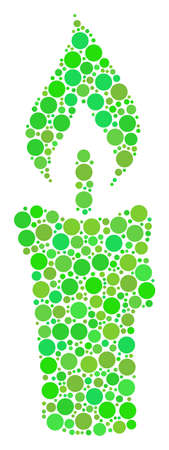 Candle composition of circle elements in variable sizes and eco green shades. Vector dots are combined into candle illustration. Ecology design concept.のイラスト素材