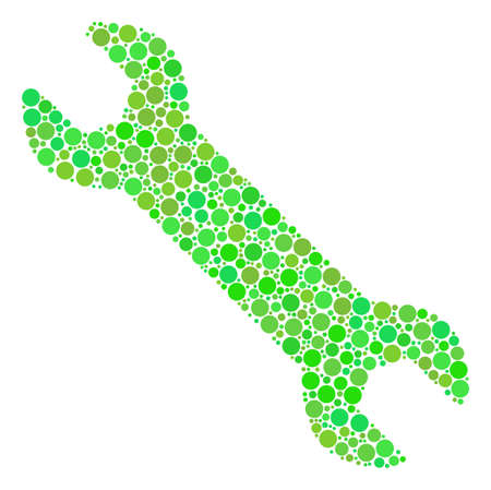 Wrench composition of circle elements in different sizes and ecological green color tints. Vector round dots are organized into wrench composition. Ecology vector illustration.のイラスト素材