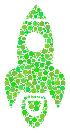 Space Rocket composition of dots in variable sizes and ecological green color tinges. Vector circle elements are organized into space rocket collage. Freshness design concept.のイラスト素材