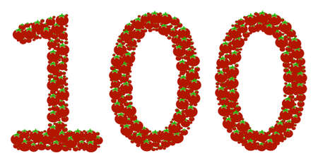 100 Text collage of tomato. Vector tomato elements are grouped into 100 text collage. Diet vector design concept.のイラスト素材